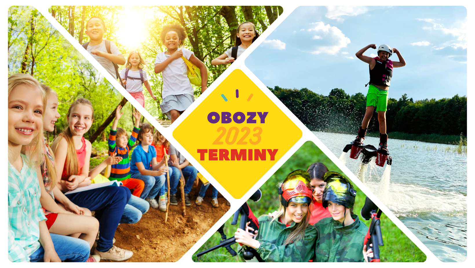 Colorful Photo Collage Kids Summer Camp Facebook Cover
